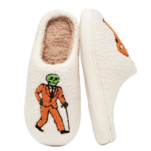 Cute Ghost Print Soft Plush Halloween Slippers - Picture 1 of 7